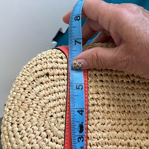 COACH 22904 Woven Straw Pocket Tote with orange/red leather accents - Picture 14 of 16